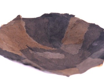 Bowl Shades of Brown Handmade Paper decorative paper papier mache formed bowl with structure original art
