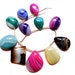 11 pieces of multi colour Stripted Agate beads , smooth polished , fine quality Cabochons , full strand of banded Agate beads
