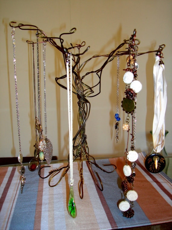 Upcycled Wire Coat Hanger Jewelry Tree Stand