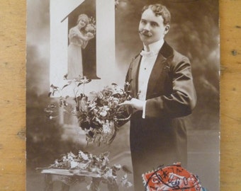 Art Nouveau Postcard Bonne Annee Vintage French Photo You are the One