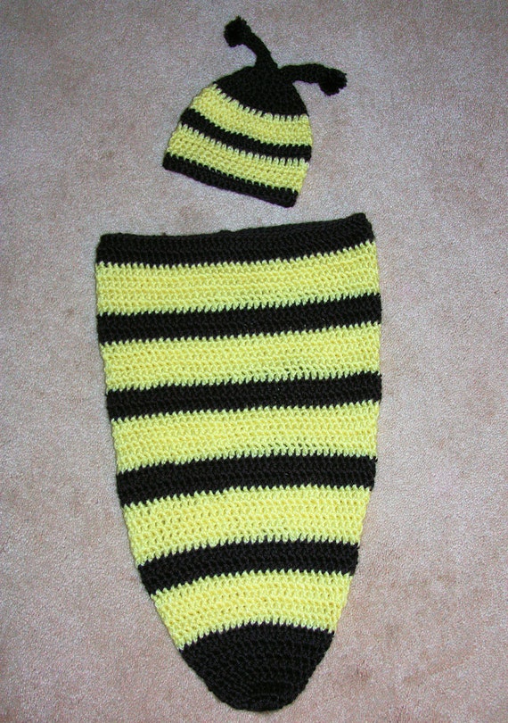 Items similar to Crochet Baby Bumble Bee Cocoon and Hat on Etsy