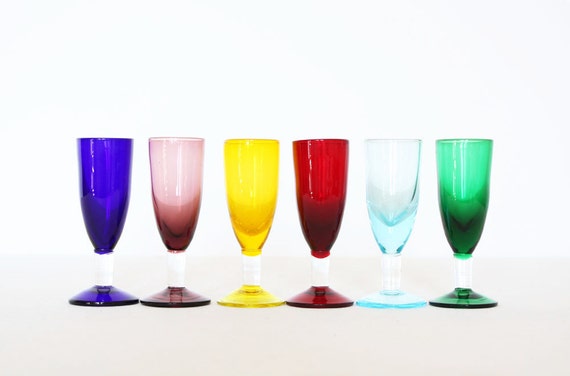 Vintage Set of six colorful liquor glasses