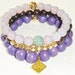 Wood Bead Bracelet in Juicy Grape with Gold Diamond Shape Charm