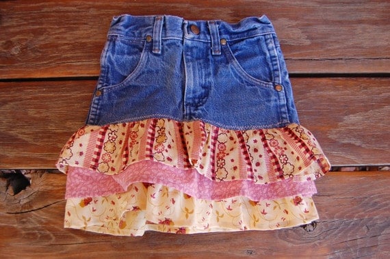 Items similar to Adorable Upcycled Wrangler and Ruffle Skirt on Etsy