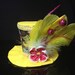 Adorable Brown and Yellow Bird Print Mini Top Hat. Great for Birthday Parties, Tea Parties, Photo Prop and Much More...