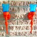 Mod Orange Metal Wall Candle Sconces Blue Glass Votives set of 2 Pair
