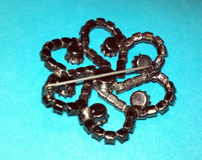 FREE SHIPPING Black rhinestone brooch pin, prong set japanned brooch, bold, and impressive.