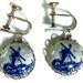Hand painted Blue Delft windmill screw back earrings on card made in Holland