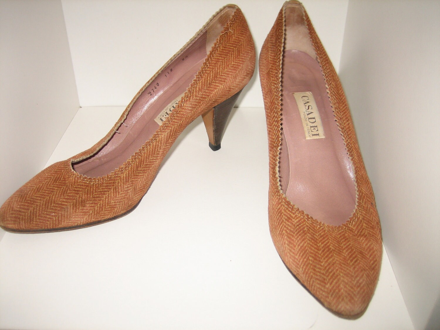 Vintage Casadei Rust colored Suede Herringbone Heels Size 8