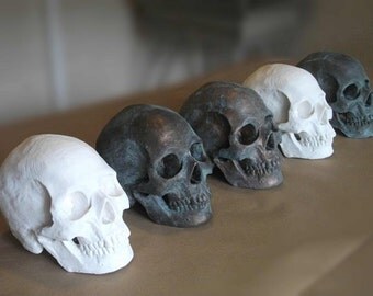 Life-size HUMAN SKULL SCULPTURE, custom finish: special order