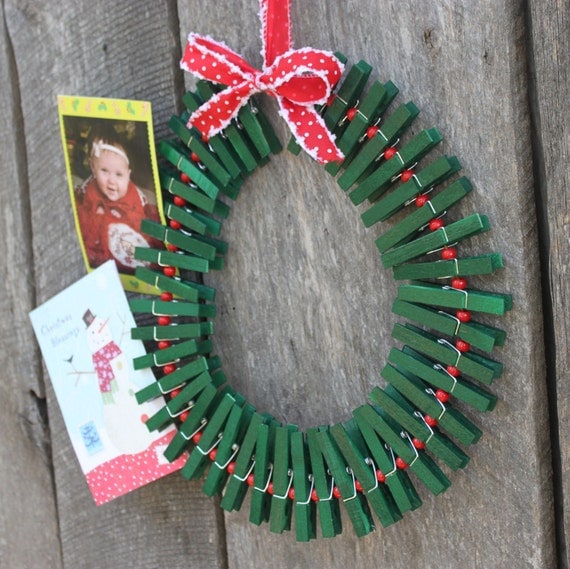 Christmas Wreath/ Card Holder by RippedNTornBoutique on Etsy