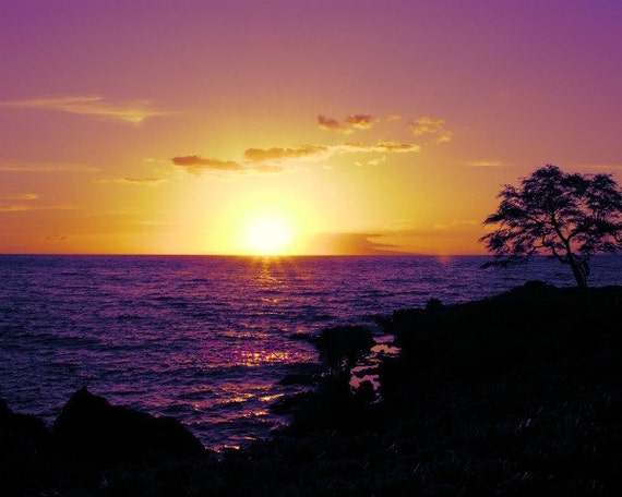 Items similar to Purple Sunset Photo Maui Beach Photo 8x10 Hawaiian ...