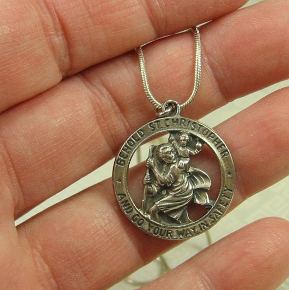 Vintage Saint Christopher Medal Pendant Necklace