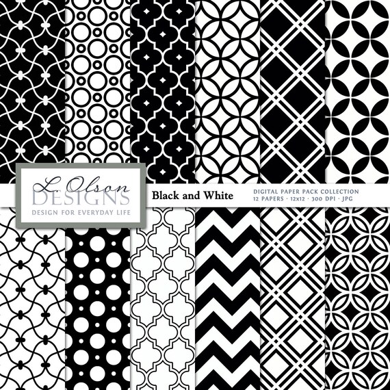 Black and White Paper Pack 12 digital paper patterns