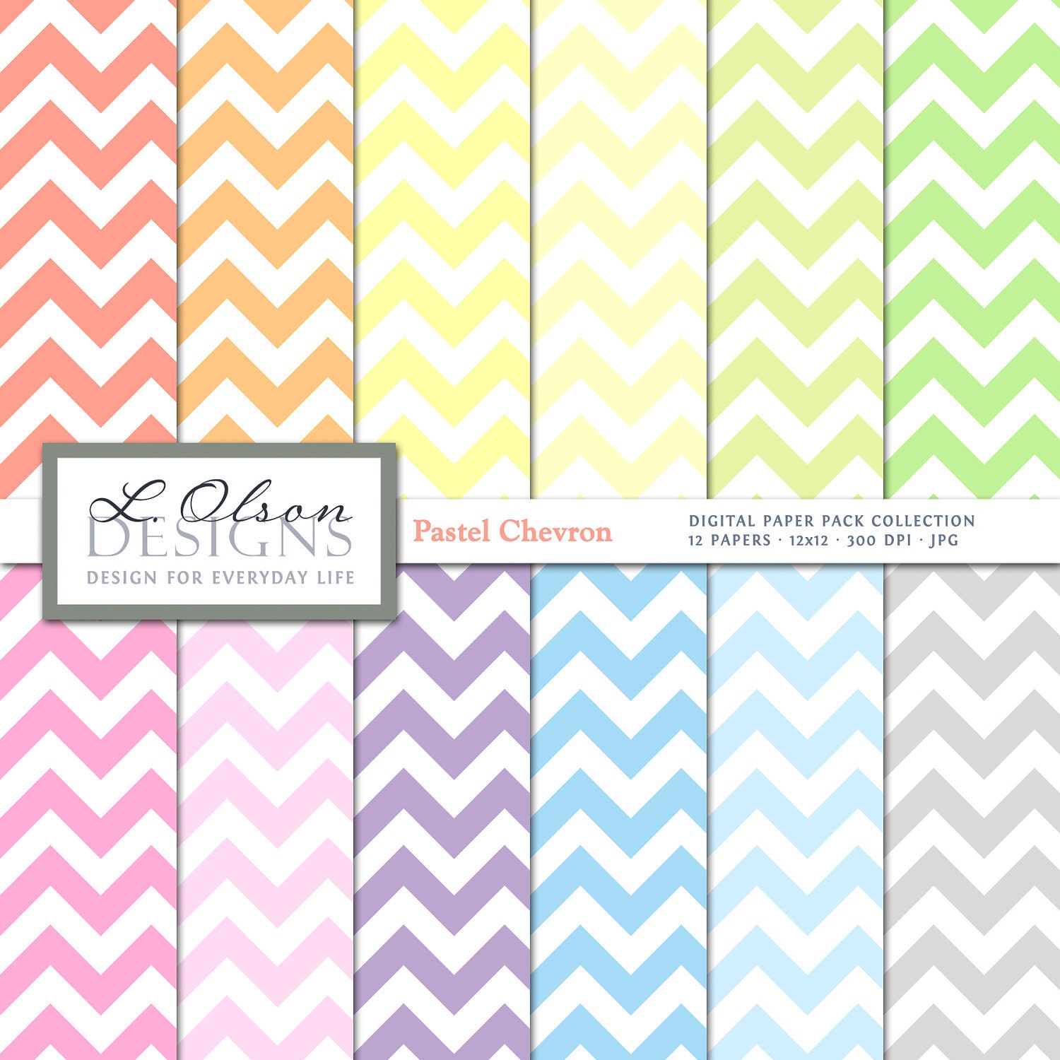 Pastel Chevron Paper Pack 12 digital paper patterns