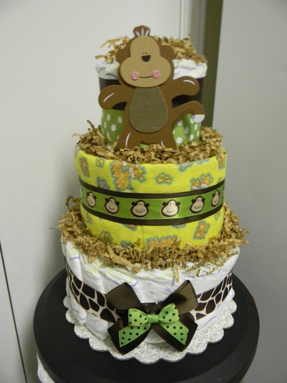 JUNGLE Theme Monkey Giraffe 3 Tier Diaper Cake Baby Shower