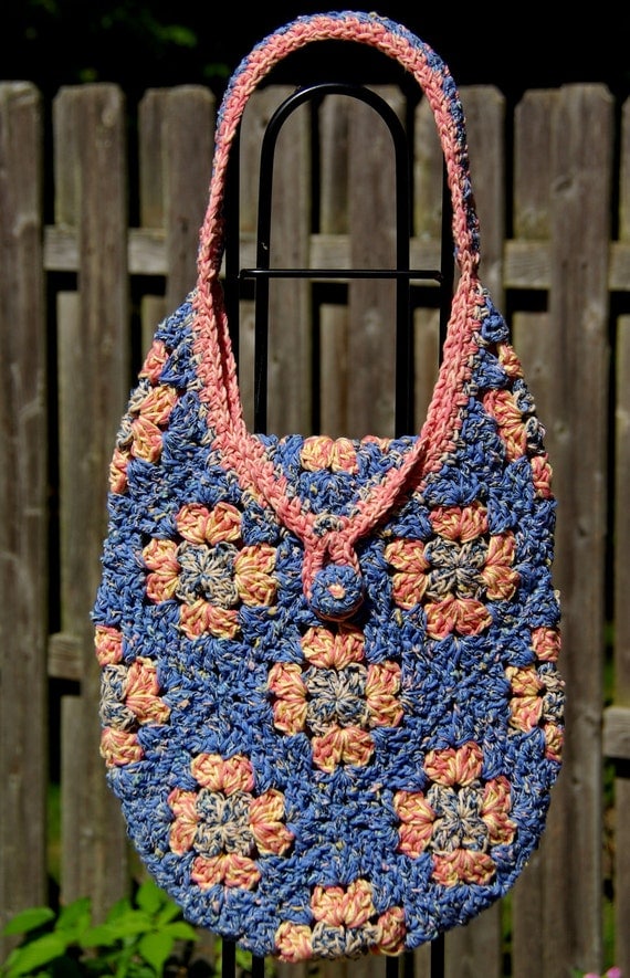 Crochet Granny Square Bag with Fold Over Flap with Button