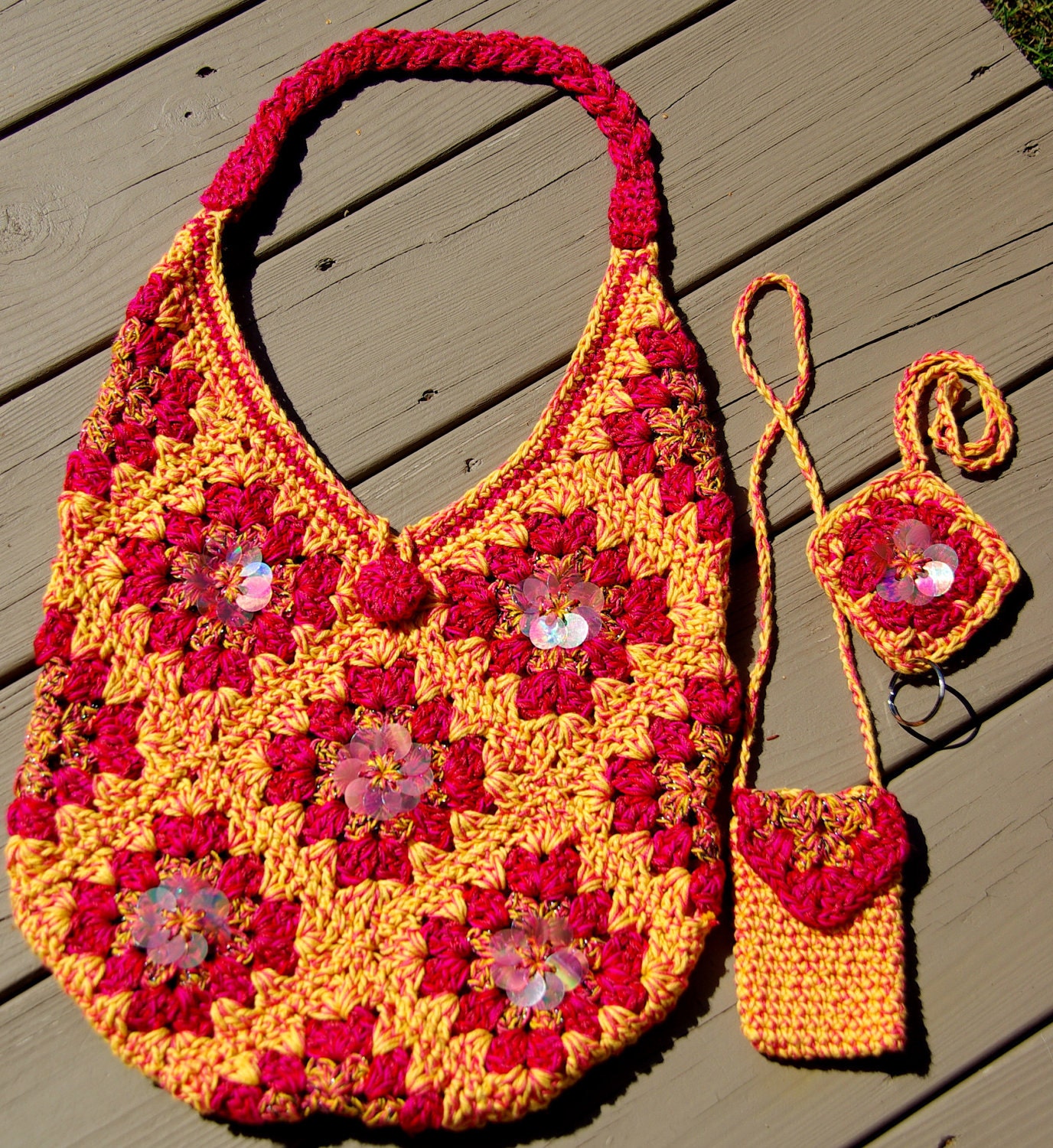 Crochet Granny Square Bag Set with Fall Bling