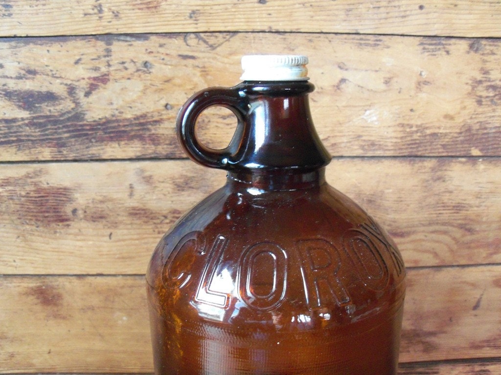 Old Clorox Bleach Half Gallon Amber Jug Bottle Display in