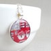Circuit board geekery necklace Bright Red in silvertone - recycled computer Nscr142