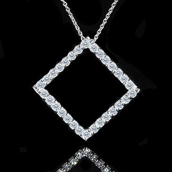 Diamond Square Pendant Necklace 14K White Gold