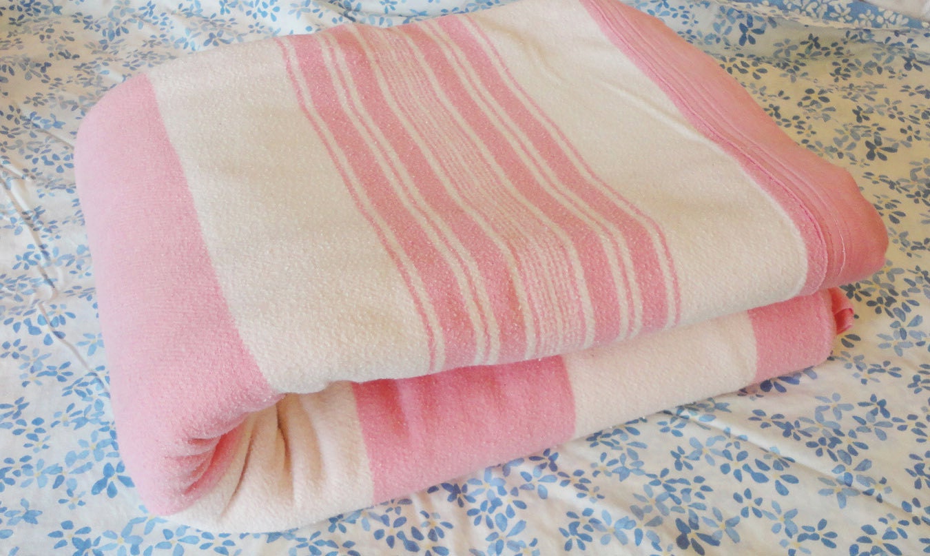 Vintage Cotton Blanket Pink Stripes 75 Square by preservinghome