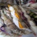 Loki's Soy Latte - handspun art yarn with Romney wool and soy silk - 50 yards, 4 oz - eco dyed with coffee grounds - plant dyed - rustic