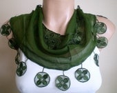 Moss Green Scarf Cotton Scarf Cowl with Lace Edge Women Scarves Spring Fashion