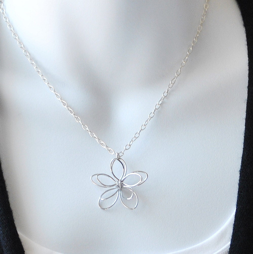 Silver Flower Necklace Wire Flower Necklace by MyDistinctDesigns
