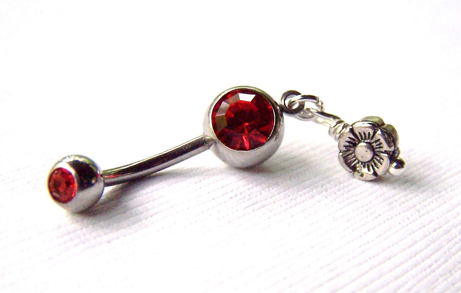 Belly Ring Belly Button Jewelry Red Flower by daisysgemgarden
