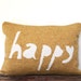 Decorative Pillow -Happy - soft knitted pillow - yellow, white, 12x18, includes insert