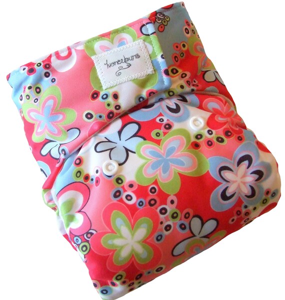Pink Floral One Size Cloth Diaper 1235 lbs with PUL Velcro