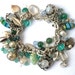 Gemstone Charm Bracelet Aqua Green Silver Moonstones Jade Beach