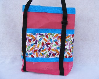 Pencil Theme VInyl Tote Pink Bue Black Belting Teacher Gift School Time Everday Use Key Clasp Multicolored Pencils Cute Fun