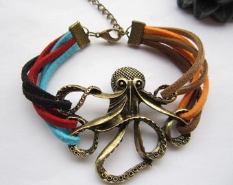 Bracelet Original Tentacules De Pieuvre En Cuivre Vieilli – Style Rétro Et Fantaisie, Idéal Pour Un Look Unique