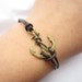 Anchor Bracelet---antique bronze unique little anchor&brown leather chain