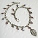 Bronze Beaded Anklet Leaf Charm Wire Wrapped Purple Beads