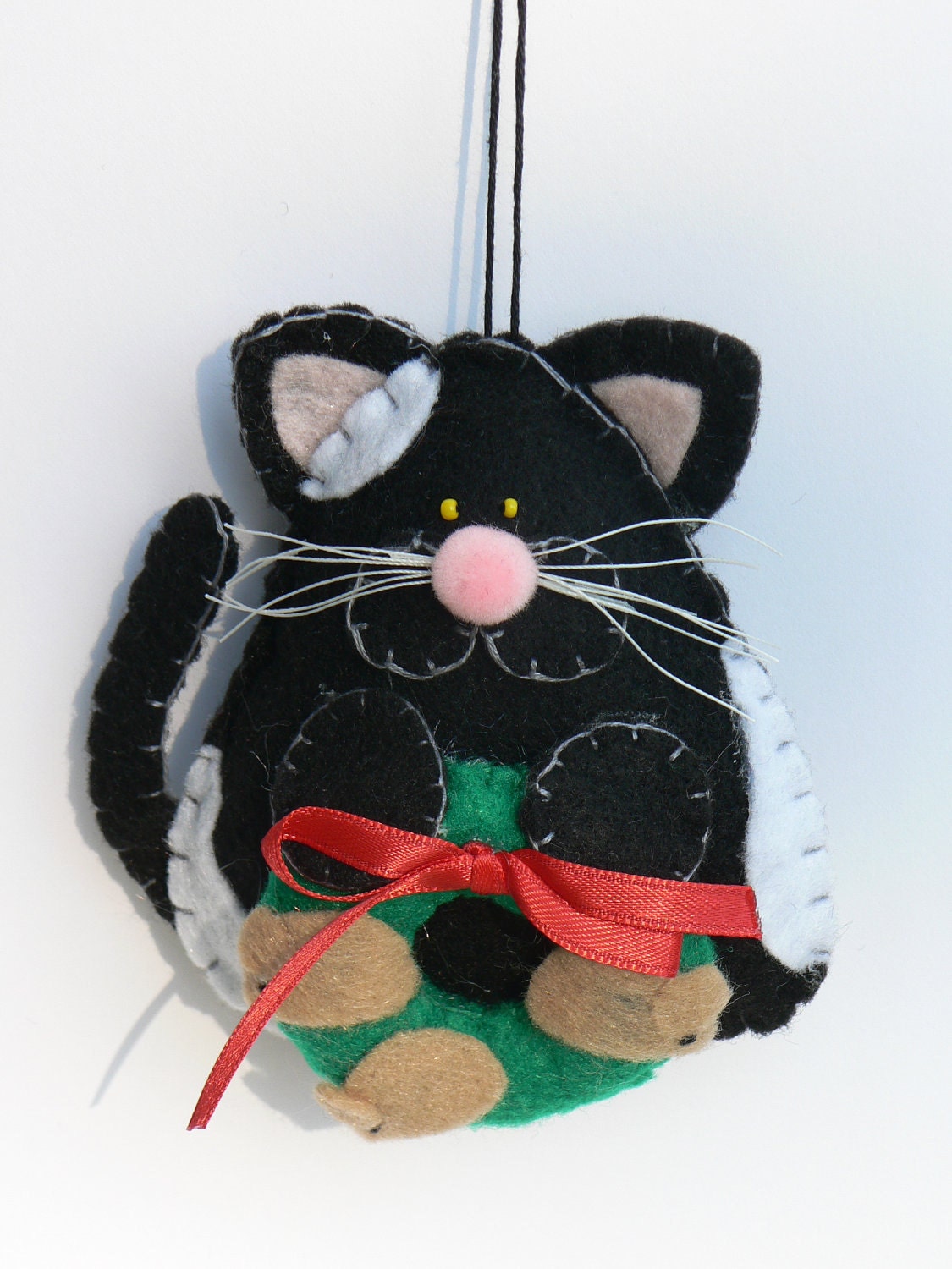 Felt Cat Ornament Black and White