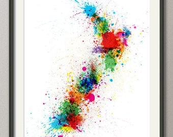 New Zealand Paint Splashes Map, Art Print (769)