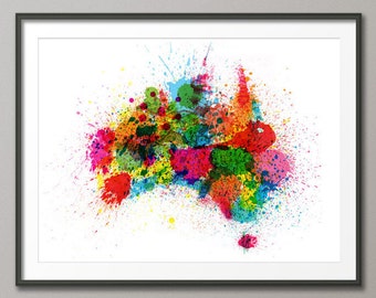 Australia Paint Splashes Map, Art Print (770)