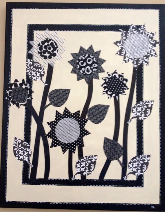 Items similar to Quilt Art Black and White Flowers on Etsy