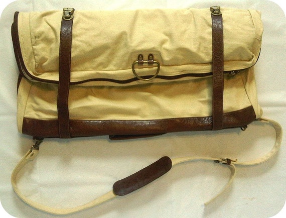 On Hold: Natural canvas & leather trim roll up Garment bag