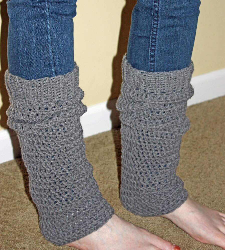 Teen Adult Leg Warmers Medium Gray Yarn Handcra