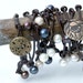 Leather Wrap Bracelet, Necklace, Faux pearls, Vintage button, Embossed Natural Brass Jewelry
