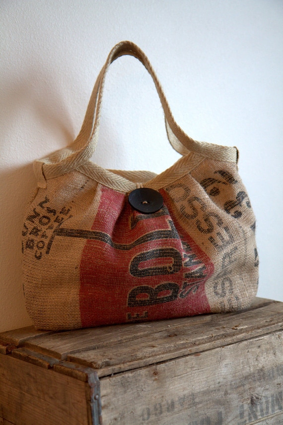 Items similar to Eco-Friendly Burlap Coffee Sack Bag with Large Button ...