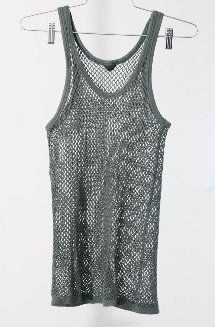 Grey Military-Style Fishnet Tank Top
