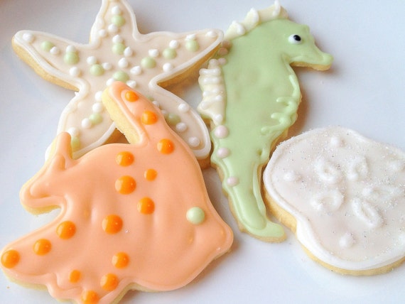 is a theme gift baby shower life Decorated Cookie Cookie Sea Fish Iced Life Seahorse Beach Sugar Theme