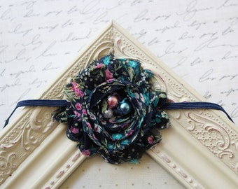 Vintage Blue Chiffon flower headband, baby flower headbands, navy blue headbands, blue headbands, newborn headbands, photography prop