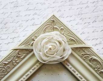 Ivory Chiffon Flower headband, ivory headbands, baby headbands, newborn headbands, photography prop, baptism headbands, flowergirl headbands