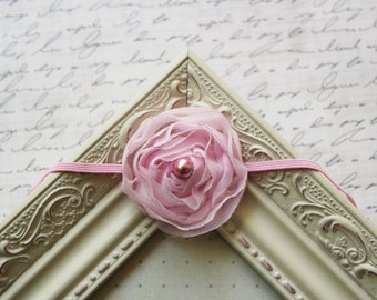 Pink Chiffon Flower headband, baby flower headbands, pink headbands, baby headbands, newborn headbands, photography prop